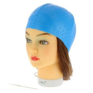Blaue Str&auml;hnenhaube mit Haken