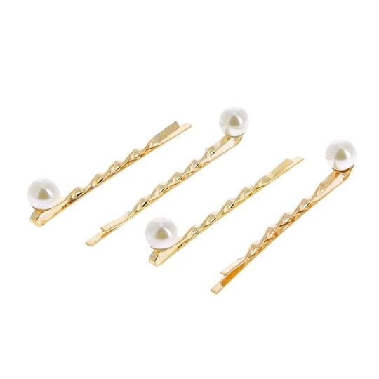 Goldene Haarspangen gedreht mit Perlen x 4