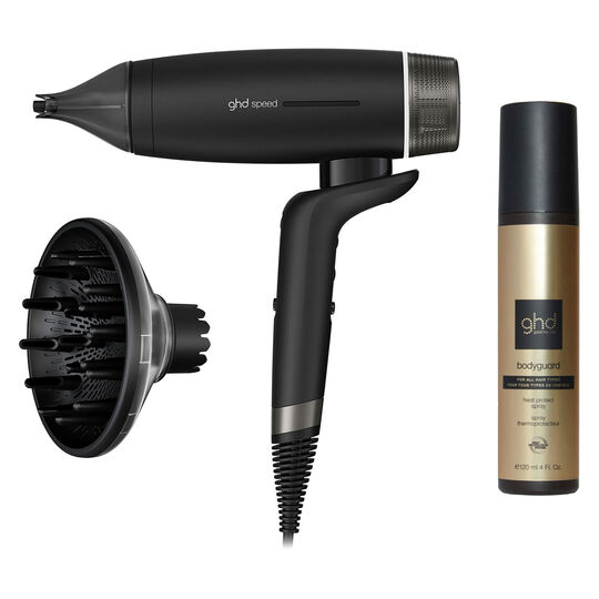 Speed-Haartrockner mit Diffusor und Schutzspray