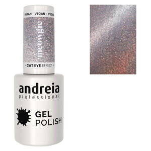 Halbpermanenter Nagellack Cat Eye Effect silbern mit rosa Schimmer