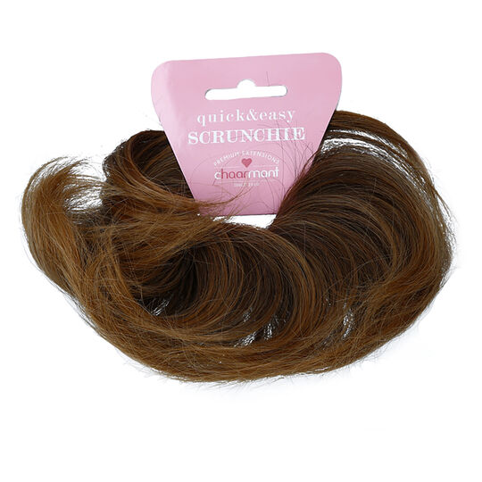 Haargummi Scrunchie braun mit Str&auml;hnchen